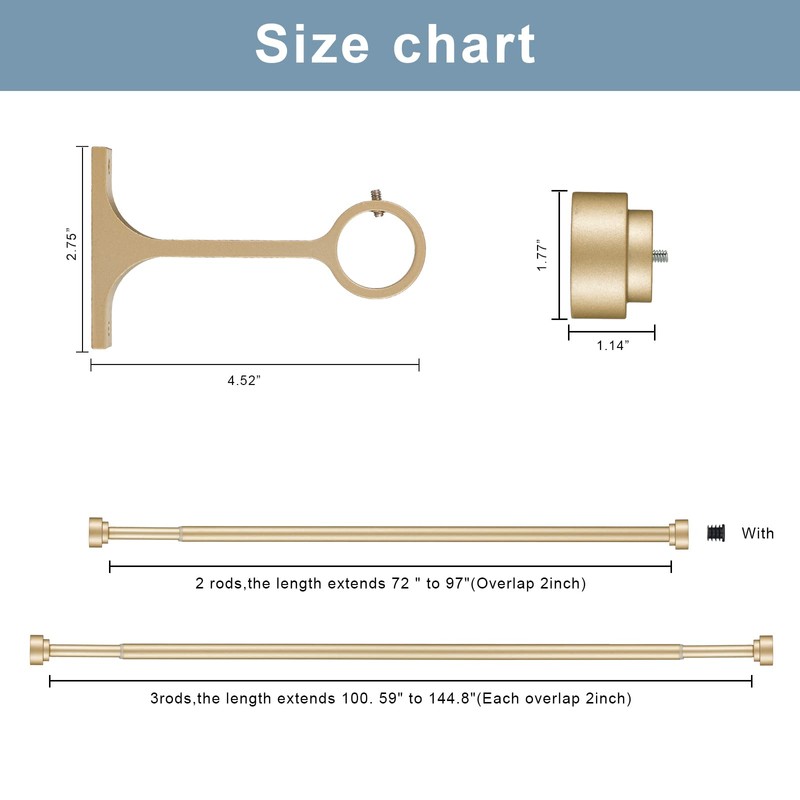 2 Pack Heavy Duty 1 Inch Diameter Single Curtain Rods