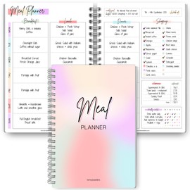 Weekly Meal Planner & Food Diary | Food Journal for Tracking Meals & Shopping, Grocery List | Meal Prep Planner | A5 Rainbow
