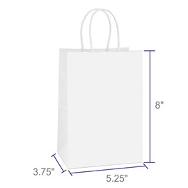 BagDream Kraft Paper Bags 25Pcs 5.25x3.75x8 Inches Small Paper Gift Bags White Paper Bags with Handles Paper Shopping Bags Party Bags 100% Recyclable Kraft Bags