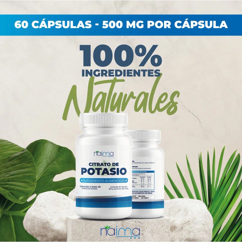 Citrato de Potasio –120 cápsulas. Suplemento mineral que apoya el