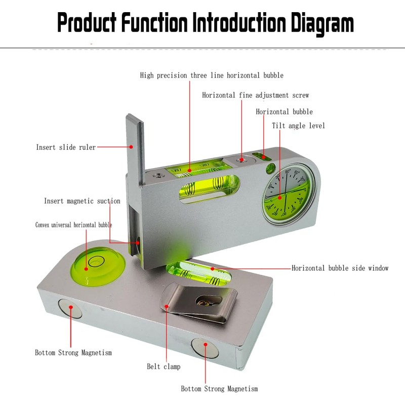 Solid aluminum alloy small level ruler tilt angle measurement portable