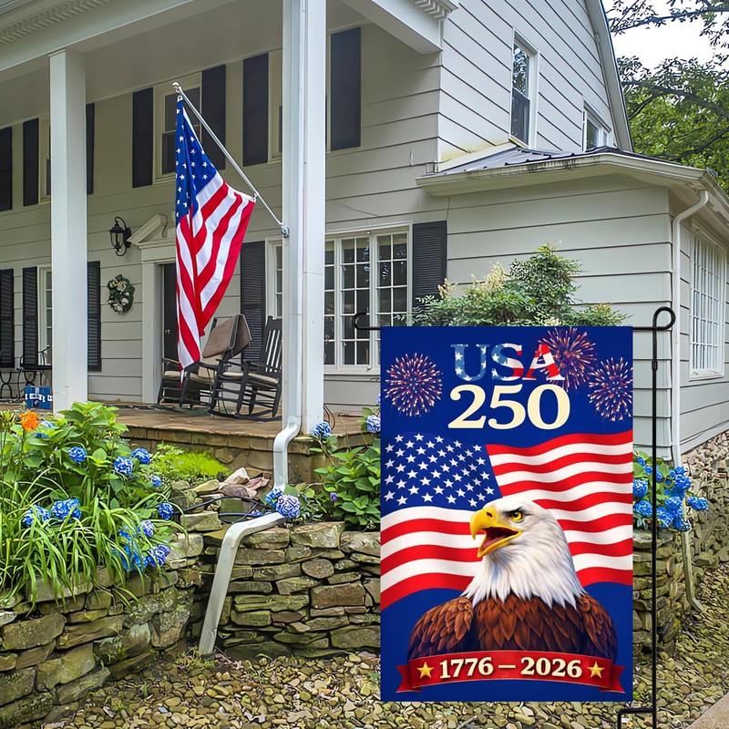USA 250 Anniversary Garden Flag, Patriotic American Eagle Flag 12x18