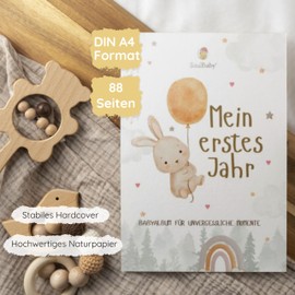 SOULBABY® My First Year Baby Album to Design Yourself I Baby Diary My First Year I A4 I Lots of Space for Photos and Notes I Memory Book Baby I Gift for Birth Girl and Boy