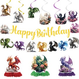 Yomover Decorazione per compleanno con drago – 11 striscioni a nido d'ape, decorazione per feste di compleanno per bambini