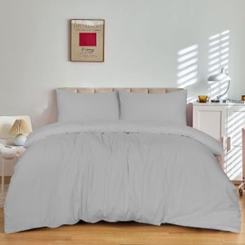 SSW HOMES Single Duvet Cover Set Grey – 2 Pcs Brushed Microfiber Plain Dyed Quilt Cover - Bedding Set with Button Closure Include 1 Duvet Cover & 1 Pillowcase