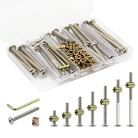 Socell 61pcs Crib Bunk Bed Furniture Hardware Replacement Kit, Stainless Steel Hex Drive Socket Cap Furniture Barrel Screws Bolt Nuts Assortment Kit for Crib Screws with 1 Wrenches(M6x12mm-75mm)