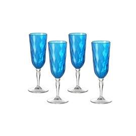Omada Design 4 Glasses for Champagne, 6,89 fl oz Flute in acrilic Unbreakable Plastic, Diamond Line, Turquoise