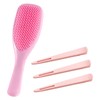 Cepillo Desenredante para Cabello con Pinzas, Kit Peinado Mujer Rosa