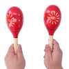 2 Pcs Maracas Red Carved Wooden Sand Ball Percussion Instrument