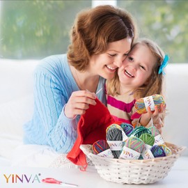 YINVA Wool for Crochet, Crochet Wool, 10 x 25 g, Colourful Wool, Colour Gradient, Crochet Yarn, Multicoloured Wool for Knitting, Sock Wool for Crochet, Knitting and Crafts (Blue, Orange, Yellow)