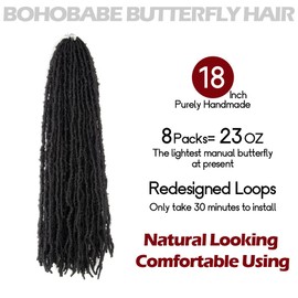 BOHOBABE 18 Inch Light Weight Butterfly Locs Crochet Hair 8 Packs Long Black Distressed Butterfly Faux Locs Crochet Hair, 1#