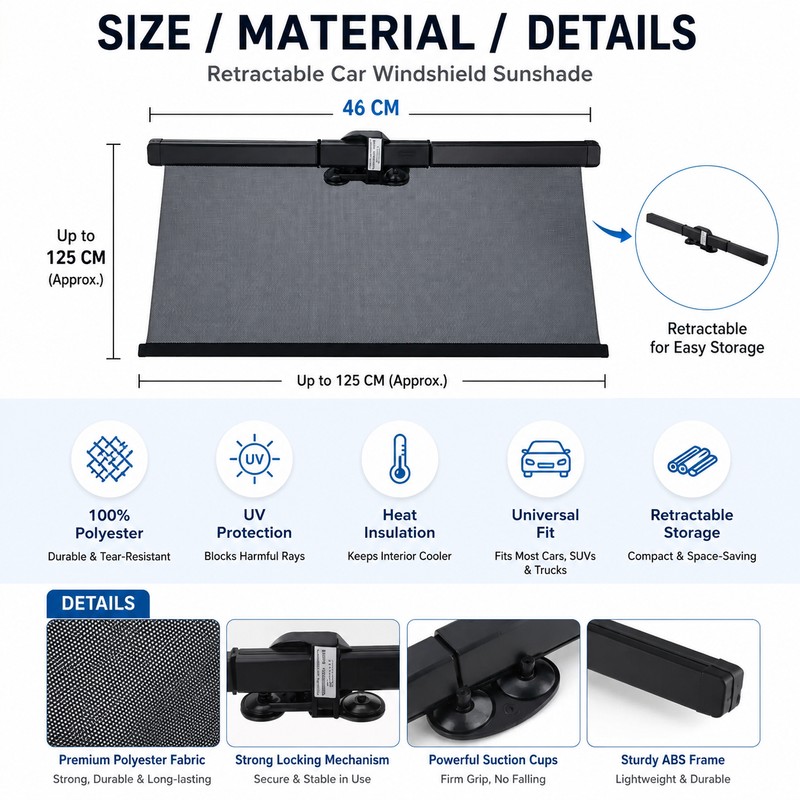 Retractable Car Windshield Sunshade for Parking – Polyester UV Block