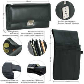 J.Jones - Real Leather Waiter's Wallet - Taxi Wallet Black - Women's Men's Wallet with Large Coin Compartment - 18 x 10.5 cm, Black - Set of 2, Classic
