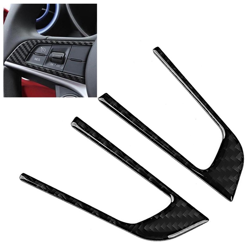 2pcs Steering Wheel Button Decorative Cover Trim Carbon Fiber Fit