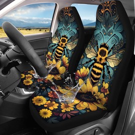 Bee Floral Polyester Front Car Seat Covers, 2 Pack