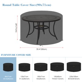 VANSHEIM Cover for Garden Furniture, Round Cover, Garden Table Cover, Waterproof Garden Cover, Heavy Duty, Breathable, Oxford Polyester Cover for Table and Chairs, Diameter 90 x 71 cm