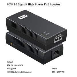 PROCET 10 Gigabit PoE Injector 802.3af/at/bt 90W PoE Power Supply with 6KV Surge Protection for PTZ Camera, Wireless AP, PoS System, Kiosks, WiFi 6