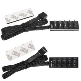 FOXTIP 4-Pin PWM PC Case Fan Hub (2-Pack) - Power Supply Cable 1 to 5 Way Splitter Extension Cord for ATX Computer Case Fans - Compatible with 4-Pin and 3-Pin Cooling Fans