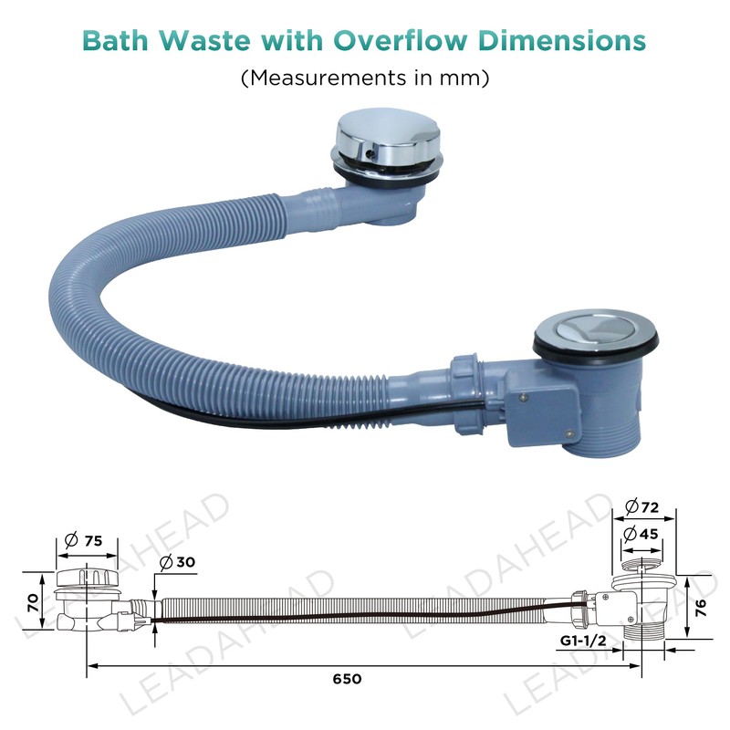 Chrome Bathtub Waste with Overflow G1 1/2" Pop Up Bath