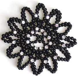 Elastic Hair Bun Cover Handmade Crochet Pearl Rhinestone Hair Snood Hair Net Hair Accessories for Women and Girls, Ballet Dance Skating (Black)