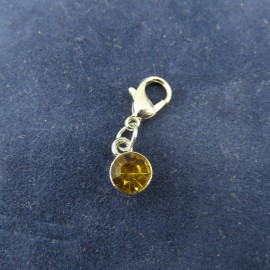 Pemby Studio NOVEMBER Birthstone Crystal Charm Zipper Pull Keychain Add On Clip Silver Tone