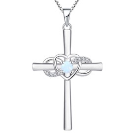YL Women's Cross Necklace Sterling Silver Infinity Heart Crucifix Pendant Created Opal Criss Jewelry