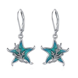 MEDWISE Starfish Earrings for Women 925 Sterling Silver Starfish Dangle Drop Earring Summer Beach Earrings Jewelry Gift for Mom Wife Women and Starfish Lovers