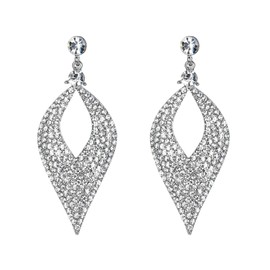 BriLove Women's Bohemian Boho Crystal Hollow Leaf Chandelier Dangle Earrings Clear Silver-Tone