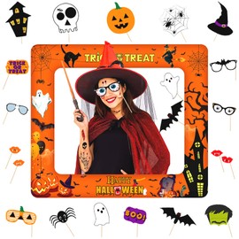 POPOYU Halloween Party Photo Booth,Inflatable Halloween Photo Booth Selfie Frame with 22Pcs Photo Booth Props,Halloween Blow Up Party Props for Kids Adults Halloween Party Games Accessories Decoration