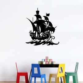 Vinyl Decal Wall Sticker Pirates Ship Jolly Roger Flag Ocean Marine Nautical Decor (ig1191) M 22.5 in X 28 in