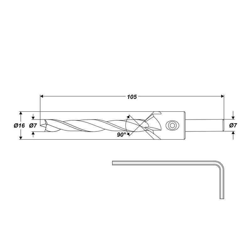 7 mm Diameter with 90 ° Countersink Wood Drill Bit