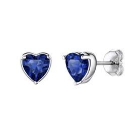 Shuxin Silver Stud Earrings for Women, 925 Sterling Silver Heart Stud Earrings, Silver September Birthstone Stud Earrings for Girls, 7mm Small Sleeper Cartilage Studs for Wife Girlfriend