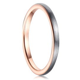 Cloyo 2mm Tungsten Carbide Stacking Rings Silver Grey+Rose Gold Wedding Bands for Men Women Size J 1/2