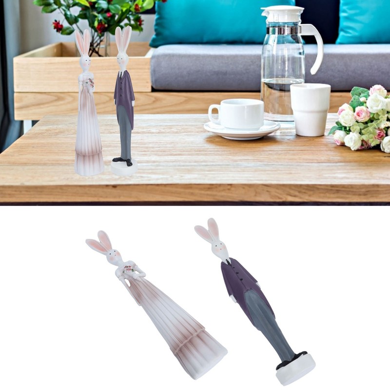 1 Pair Rabbit Ornament Innovative Resin Couple Rabbits Figurine Wedding