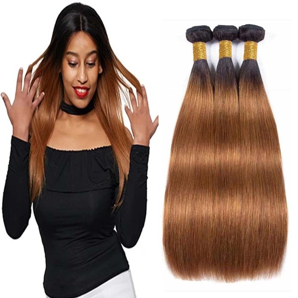 Niciitysi Brown Human Hair Color 1B30 Straight Bundles 12 14