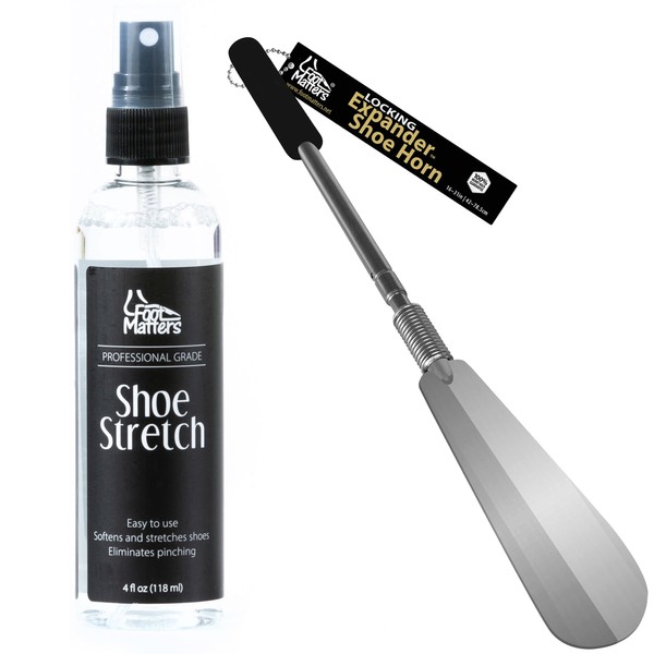 FOOTMATTERS Shoe Stretcher Spray with Telescopic Shoe Horn – Stretches