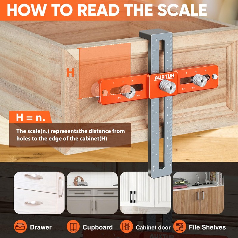AUXTUR Cabinet Hardware Jig with Deep Hole Pencil, Adjustable Cabinet