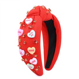 Gledola Love Wide Pink Heart Headbands Knotted hair band Hairpiece for Women Valentines Day (Red-Love, Wide)