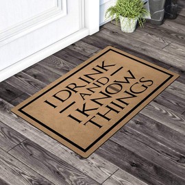 ZQH WelcomeDoor Mats I Drink and I Know Things Doormat Monogram Welcome Doormat of Game of Throne (23.6 X 15.7 in) Non-Woven Fabric Top with a Anti-Slip Rubber Back. Door Rugs Hello Doormat