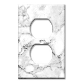 Art Plates - Duplex Outlet Cover Decorative Metal Wall Plate - 1 Gang Outlet Plug Cover - White and Grey Marble - Granite Print (Printed Image) - (Made in USA)
