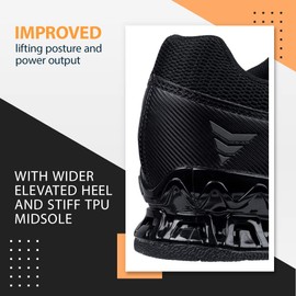 CORE Weightlifting Shoes Force Black - Non-Slip Squat Shoes for Powerlifting, Deadlifting, Weight Training - Strap and Lace-Up Gym Shoes - Olympic Lifting Footwear with 1.38 Inch Heels, 8.5 US