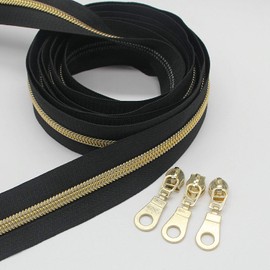 Leekayer #5 Gold Metallic Nylon Coil Zippers by The Yard Bulk 10 Yards Black Tape With 25pcs Gold Sliders for DIY Sewing Tailor Craft Bag (Gold Black)