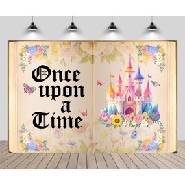 CHNYWORK 9x6ft Once Upon a Time Backdrop Fairy Tale Open Vintage Book Princess Castle Flowers Butterfly Background Girls Princess Birthday Wedding Baby Shower Party Decor Photo Props Wallpaper