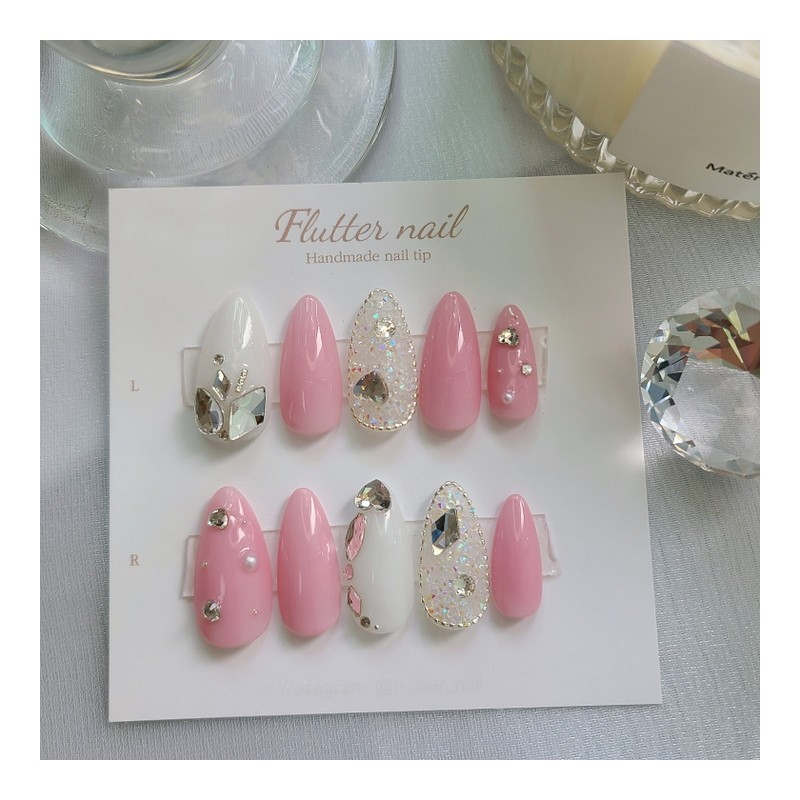 Lovely pink pixie handmade nail tip - Stiletto / 러블리
