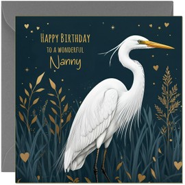 Nanny Birthday Card Golden Heron - Elegant Traditional Birthday Cards for Nanny Nan