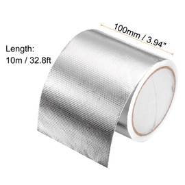 sourcing map Heat Shield Tape 3.94" x 32.8 Ft Waterproof Sunscreen Sound Insulation High-Temperature Resistance Silver Aluminum Tape Thickness for Automotive Repairs