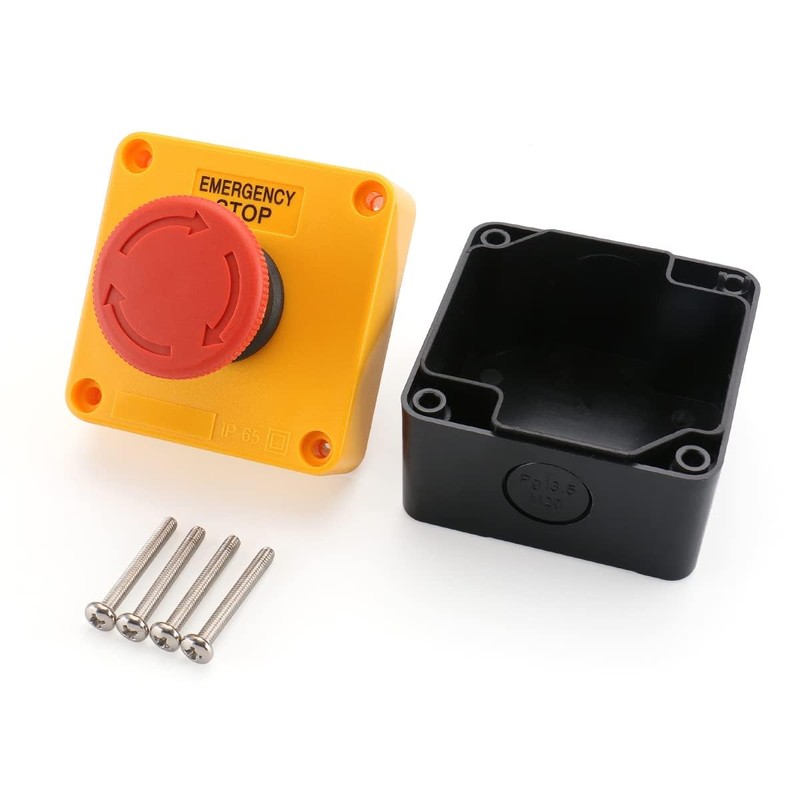 Baomain Red Sign Emergency Stop Switch Push Button Weatherproof Push