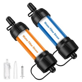 GOLDJU Water Filter Outdoor 2 Pack, Levels 0.1 Micron Portable Water Filter Camping, 5000L Water Purifier Survival Equipment for Hiking Camping Travel and Emergency, Blue + Orange