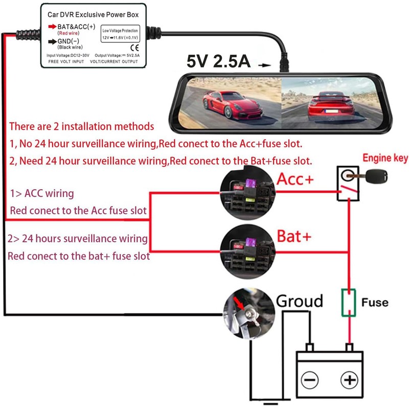 GUUZI Mini Dash Cam Hardwire Kit for Dash Camera, Car