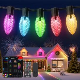 YAYZA! Smart C9 Christmas Lights Outdoor 99 FT 150 LED C9 String Lights, APP Remote Controlled, Dimmable RGB String Lights with 105 Modes Color Changing Christmas Tree Lights for Indoor Outside Patio